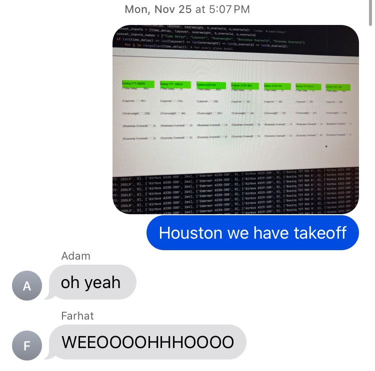 Image of an Apple IMessage app. I send an image of my monitor showing successful deployment of graphical_teamid; my teammates react with joy.